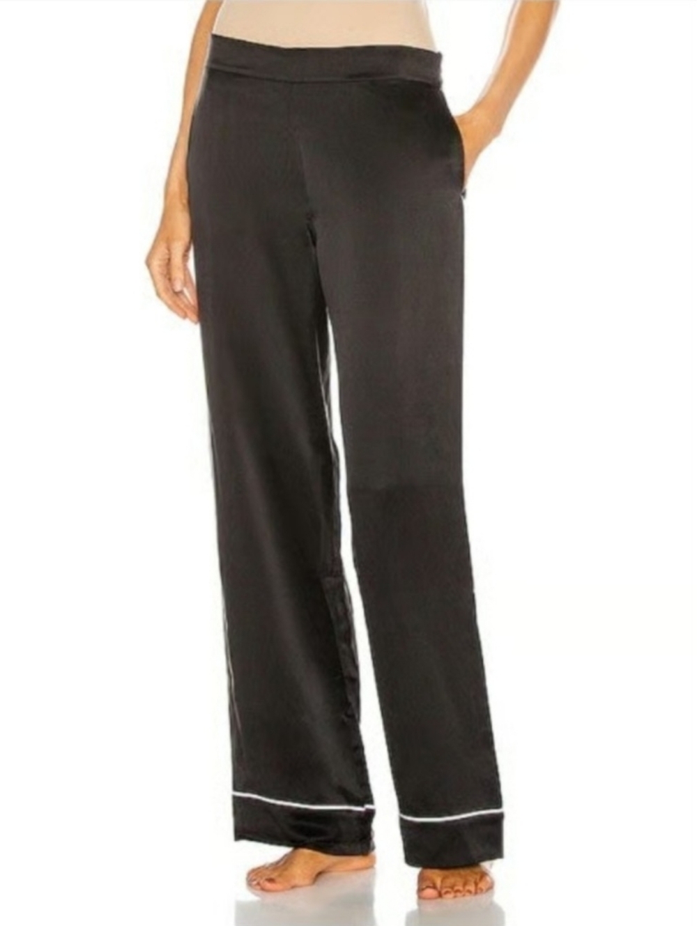 Asceno Women's The London Pijama Bottom Black with White Wedged Pip S